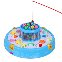 Childrens electric fishing toy large double layer magnetic rotating fishing set baby educational toy