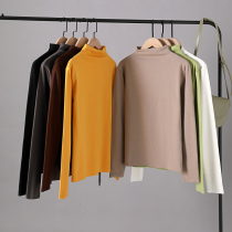 Semi-high collar base shirt female 2021 Spring and Autumn New velvet slim cotton interior with solid color long sleeve T-shirt