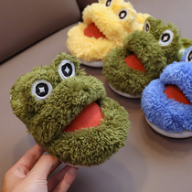 Cute Frog Childrens Cotton Slippers Autumn and Winter Boys Toddler Indoor Household Plush Boy Winter Warm Fur Slippers
