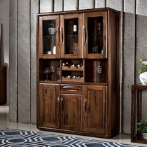 All solid wood wine cabinet three or four doors household dining side cabinet locker modern Chinese black walnut guest restaurant furniture