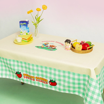 Zuo Xiandun Road American retro plaid summer original cute cartoon waterproof tablecloth coffee table decorated square