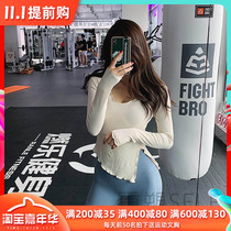 Sexy sports coat womens long sleeve V-neck tight yoga clothes irregular running quick-drying clothes Net red fitness clothes T-shirt