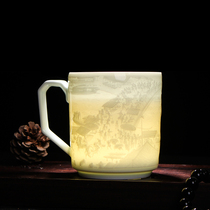 Jingdezhen ceramic cup with cover water Cup Qingming Shanghe map boss conference Cup home large capacity Mens Tea Cup