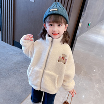 Girls winter lamb jacket plus thick autumn and winter clothing 2022 new childrens babys grain fluff sweater