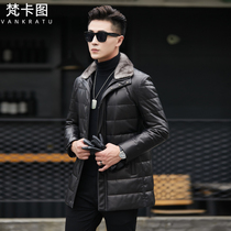 Winter Haining leather leather mens sheep down jacket mink stand lapel mid-length jacket padded jacket