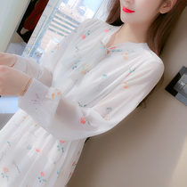 Autumn new French sweet first love dress fairy Super fairy temperament dress design sense niche goddess fan chiffon skirt