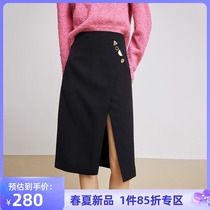 LILY2022 spring new womens dress temperament pure elegant open fork delicately shaped special button wrapping hip high waist and body half dress