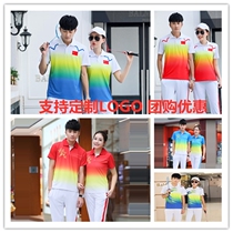 Size Li Ning static quick-dry short-sleeved sportswear women running blue mens short-sleeved trousers embroidered flag breathable set