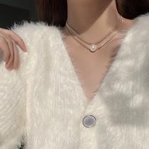 INS cold wind light luxury stacked multi-layer necklace female retro flash diamond clavicle chain European and American temperament pearl pendant tide