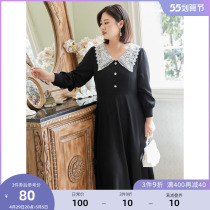 (clear cabin RMB100 ) Large-size womens clothing 2021 Fat mm Spring loaded palace Palace Wind Double embroidered turnstin dress