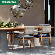 High-end outdoor leisure table and chair teak design balcony dining chair courtyard open air garden sun room solid wood outdoor