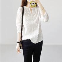 Shirt Woman Long Sleeve Embroidered Clothes Schoolgirl Loose White Fall V Collar Blouse Autumn Clothing