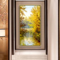 Lucky home entrance porch decorative painting European landscape oil painting Lake landscape vertical version stair corridor aisle hanging painting