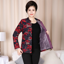 Middle-aged womens quilted jacket camel velvet thickened mothers cotton coat Large size elastic cotton clothing stand-up collar velvet jacket for the elderly home