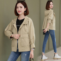 Short coat Womens Spring and Autumn new tooling loose hooded temperament Joker long windbreaker coat women