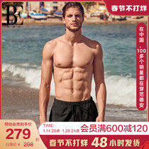 BE van der An fashion swimming trunks beach pants sunscreen anti-chlorine performance mens pure black loose boxer hot spring swimming trunks