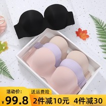 Strapless bra underwear non-slip thin cup big chest display small gathering wedding dress no trace bra invisible bra