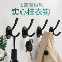 Door clothes into the door adhesive hook single wall Wall wardrobe punch hole Nordic black creative shoe cabinet clothes hook