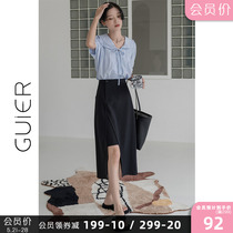 GUIER black irregular semi-body dress Women Summer 2022 new high waist a long and open fork skirt