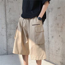 Summer loose straight overalls mens casual five-point shorts Hong Kong wind chic street students couples Capri pants tide