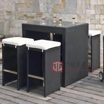 Outdoor rattan chair Bar table and chair Balcony leisure rattan bar imitation rattan table and chair combination villa furniture high-legged bar chair