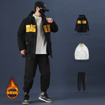 Cotton-padded clothes male long cotton Korean version of the trend of the autumn and winter coat tooling suit men handsome jacket three-piece suit