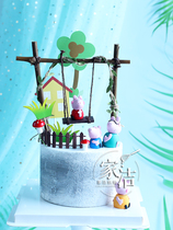 Cake baking decoration 3D three-dimensional soft pottery piglets family of four idyllic swing dessert table dress up supplies
