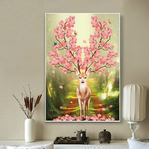 Diamond Painting New Simple Embroidered Plum Blossom Elk Diamond Painting Full Drill Point Drilling Cross Embroidered Vertical Version Living Room Genguan