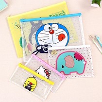 Creative Cartoon Transparent Plastic Grid Zipped a4 File Bags Archive clip Information Note Contained Stationery Bag pen bag