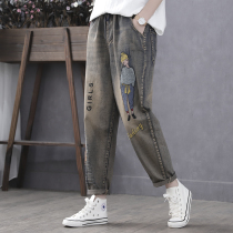 Han Suoyi retro literary Autumn New embroidered jeans women loose nostalgic small feet Haren pants slim trousers