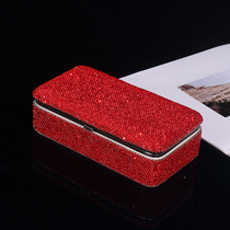 Diamond-studded jewelry box travel portable mirror cosmetic box earrings earrings storage box