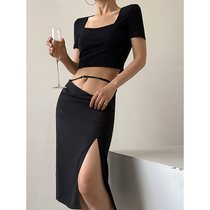 ACUP split skirt womens 2021 summer new sexy black hot girl long high feel cold wind skirt