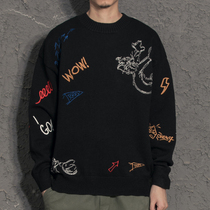 Yiyi embroidery graffiti heavy knitted coat mens coat national tide loose knit sweater spring and autumn Korean trend sweater
