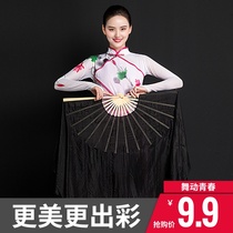 Adult Genuine Silk Dance Fan Dancing Fan Lengthened Square Dance Fan Twisted Seedlings Song Fan Bifacial Child Performance Fan