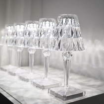  Italian night light Kartell battery Bedside bedroom light luxury net red crystal rechargeable diamond table lamp