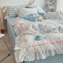 The French Romantic ~ Super Fairy Thickened All Pure Cotton Four Sets Embroidered Lotus Leaf Lace Quilt wind in the dream state.