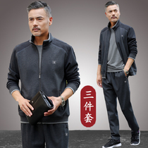 Dad autumn suit three-piece casual mens sports suit spring and autumn old coat 50-year-old 60 coat