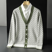 Light Business Wave Tattoo V Collar Sweater Sweatshirt Male Autumn Winter Warm Dressing Gown Sweatshirt Jacket Casual Blouse External Wear