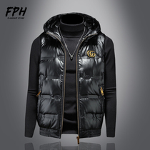 European Station Tide Cards Autumn Winter Light letters White Duck Down down clothes Bright Side Horse Chia Manhood Sleeveless Cap Jacket