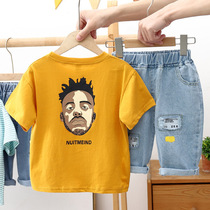 Boy Summer handsome suit 2021 Tong clothes Summer clothes New boy Short sleeves Two sets of middle children Han version Katong