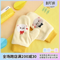  Peach cat surrounding little cat gloves winter warmth Korean version of cute student plus velvet thickening cycling winter autumn