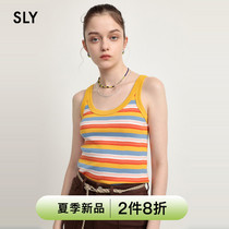 SLY 2022 Summer new cute Colour Coloured Stripe Round Collar Vest Harness Women 030FSY80-2330