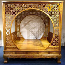 Golden Silk Nanmu Wood Double Man Bed Wedding Bed Small Leaf Zhen Nang Furniture New Chinese Solid Wood Gold Silk Nanwood Shelf Bed