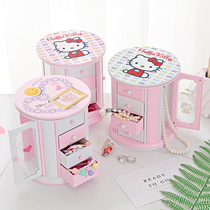 Large capacity three drawer round jewelry box Music box Music box KT cat dressing box Girl child birthday gift