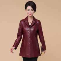 Haining leather leather womens head layer sheepskin medium-long windbreaker middle-aged fat mother large size jacket autumn and winter