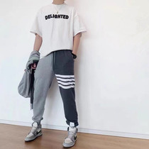 Silver Childrens Day Thom Browne autumn winter style TB Collage Loose sport long pants male and female pants
