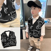 Boy waistcoat Autumn Winter Knit Cardiovert Baby Machia Children Plus Suede Korean Version Girl Kan Shoulder Foreign Air Small Vest Tide