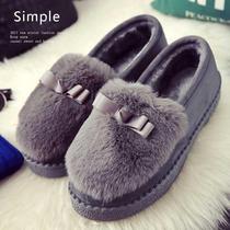 Cotton shoes womens autumn and winter student warm plus fluff hair Korean version of low-help flat-bottomed lazy bean bean shoes non-slip pedal