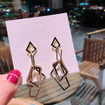 S925 silver needle Korea Korean version gold-plated irregular rhinestone three-dimensional geometry long earrings long earrings 1