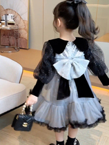 girls' fleece dress new autumn winter mesh premium sensual princess dress western style birthday dress new year dress